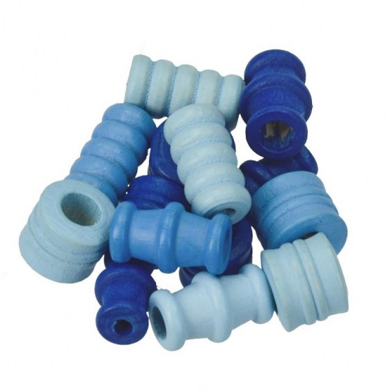 Holzperlen, Farb-Formen-Mix, 28 Stk., blaumix